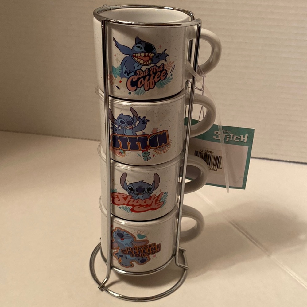Disney Stitch stacked Espresso mugs new